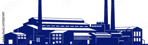 silhouette of a mighty industrial complex blueprints of progress and power, isolated on transparent background