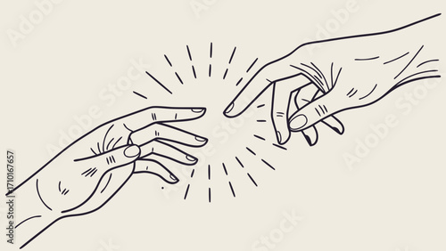 Reaching Hands A Detailed Line Art Depicting Connection and Creation