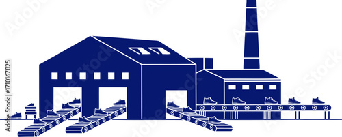 the blue hour shoe factory silhouette, production and industry, isolated on transparent background