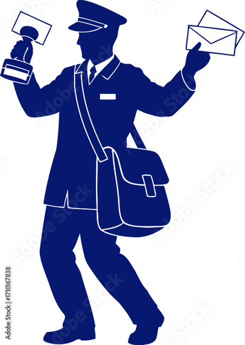 the blue postman delivering dreams, one letter at a time, isolated on transparent background