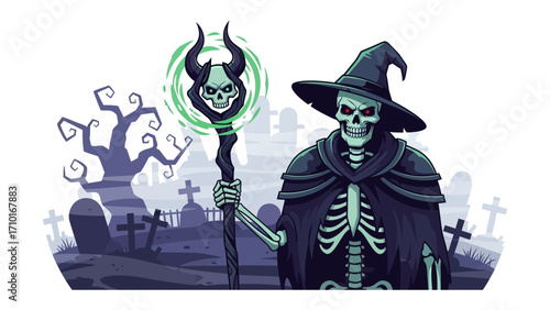 Mysterious Grim Reaper: A spectral figure of the Grim Reaper, clad in a hooded cloak and holding a staff adorned with a skull.