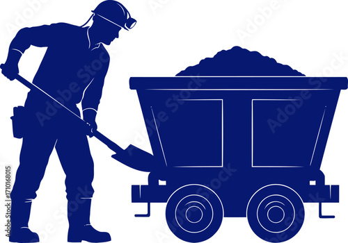 the coal miners silhouette a navy blue image of underground labor, isolated on transparent background
