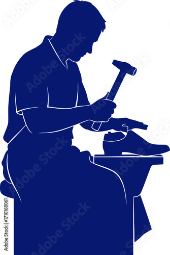 the cobblers quiet focus a blue silhouette of craftsmanship and repair, isolated on transparent background