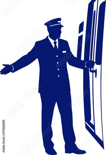the conductors grand entrance a navy blue silhouette of elegant arrival and departure, isolated on transparent background