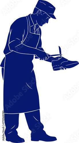 the cobblers quiet precision a navy blue silhouette of craftsmanship, isolated on transparent background