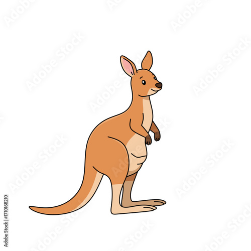 Cartoon kangaroo standing upright, iconic Australian marsupial illustration, fun and cute vector character for wildlife and education themes