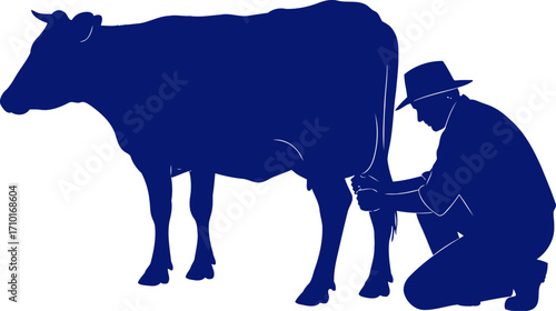 the farmers gentle touch a navy blue silhouette of rural life and dairy farming, isolated on transparent background