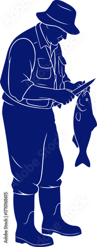 the fishermans blue silhouette a days catch, coastal calm, and quiet satisfaction, isolated on transparent background