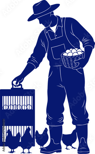 the farmers quiet morning a silhouette of rural life, eggs, and poultry care, isolated on transparent background
