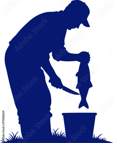 the fishermans silent harvest a navy blue silhouette of solitude and catch, isolated on transparent background