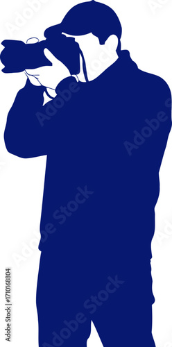 the photographers focused gaze capturing moments, telling stories, blue silhouette, isolated on transparent background