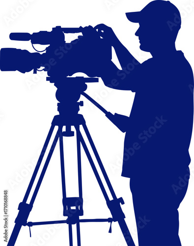 the silent storyteller a cameramans blue silhouette, capturing moments, crafting narratives, isolated on transparent background