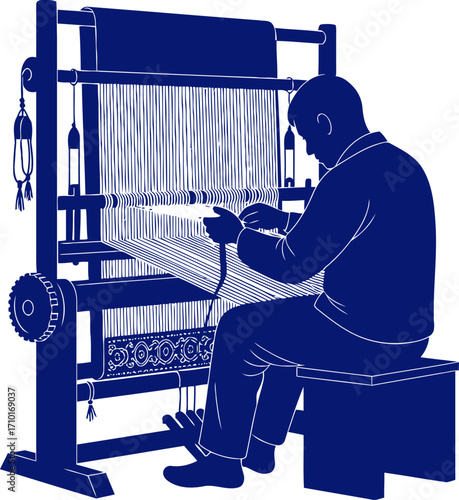 the weavers silent song blue silhouette of artistic craftsmanship, isolated on transparent background