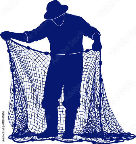 the weight of the catch a fishermans silhouette of perseverance and the sea, isolated on transparent background