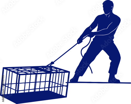 a lone mans determined pull a navy blue silhouette of unwavering strength and resolve, isolated on transparent background