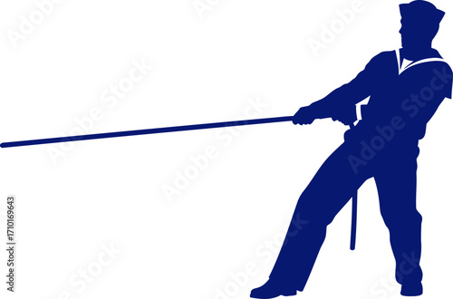 a sailors determined tug a navy blue silhouette of strength and perseverance, isolated on transparent background