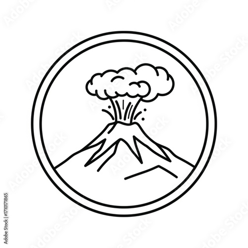 Illustration of a volcanic eruption with smoke and lava spewing from the crater, symbolizing natural power and geological activity