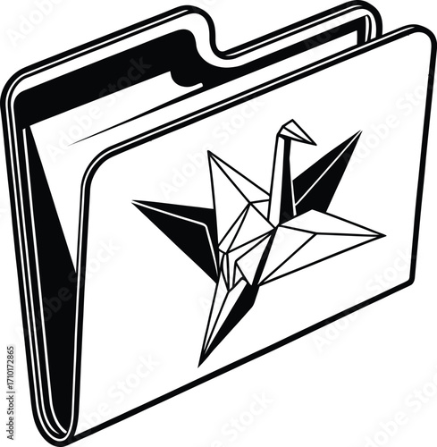Vector illustration of vector art of an open folder with an origami crane design on the front cover