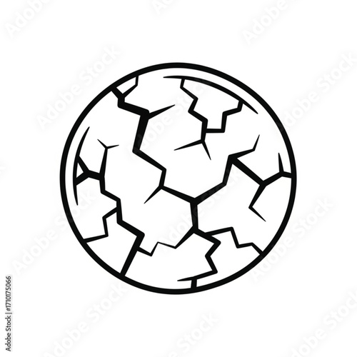 Vector line art illustration of a cracked sphere, a symbol of a broken planet, drought, or global crisis