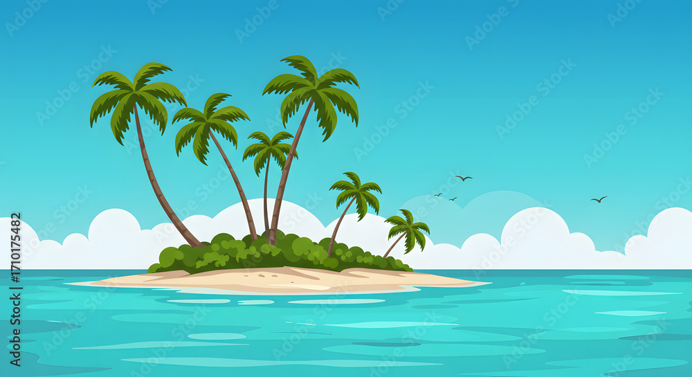 Obraz premium A small island with palm trees for digital design, illustration, visual communication, or stock photography
