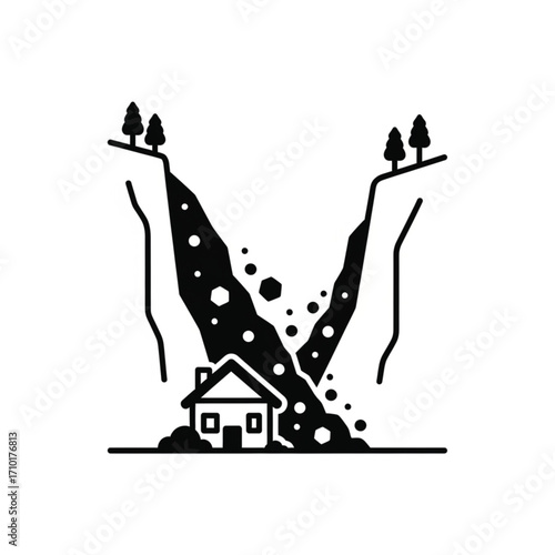 Risk of Landslide Illustration of House Under Threat