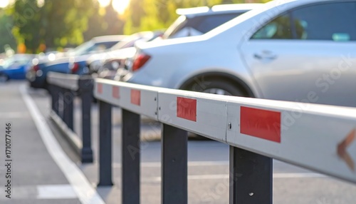 Parking barrier with red markers in a city parking lot
