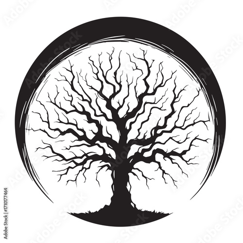 Black Scary Tree Silhouette Vector Illustration design, Solid White Background