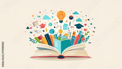 Imagination Unleashed Open Book Bursting with Knowledge, Ideas, and Creative Learning Concepts