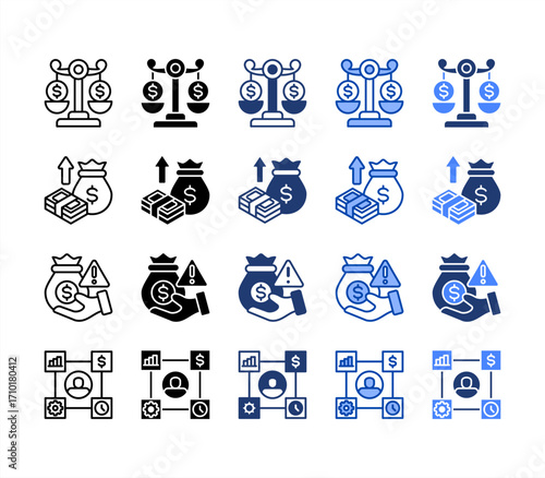 Equity, Fundraising, Risk, Management, multiple style icon set.