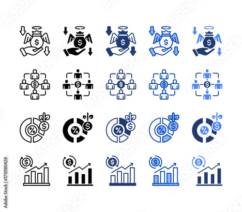 Buyout, Stakeholder, Investment, Return, multiple style icon set.