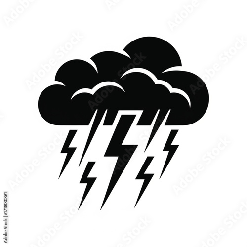 Thunderstorm Icon Black Cloud with Lightning Bolts Illustration