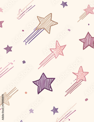 Vektor-Muster: Verspielte Sterne und Sternschnuppen