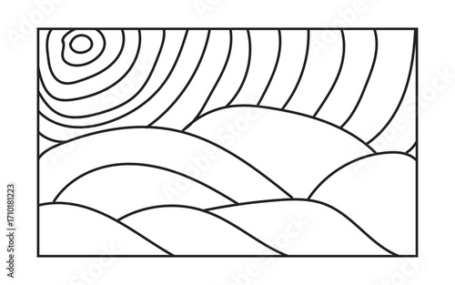 Abstract landscape with hills and sun design