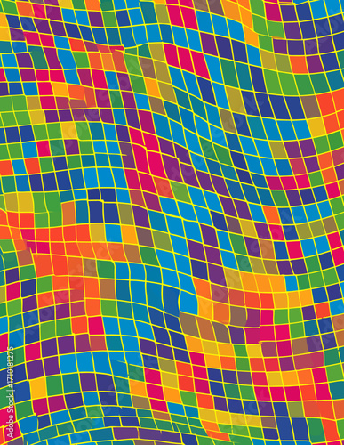 Abstrakter Vektorhintergrund mit einem lebendigen Mosaikmuster aus bunten Rauten, ideal für kreative Projekte und auffällige Designs.