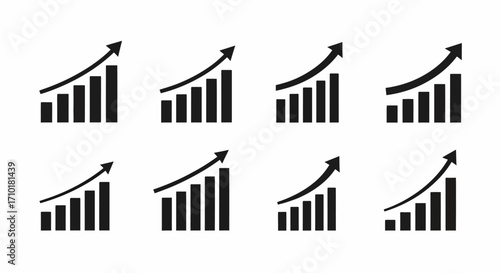 Business Growth Chart Icons A Collection of Upward Trending Bar Graphs with Arrows