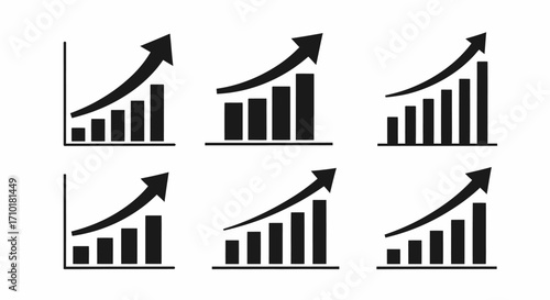 Business growth chart illustration set symbolizing financial success and upward trends