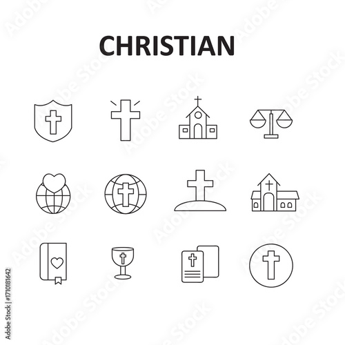 Christian religion line icon set.  Editable stroke. vector illustration..eps