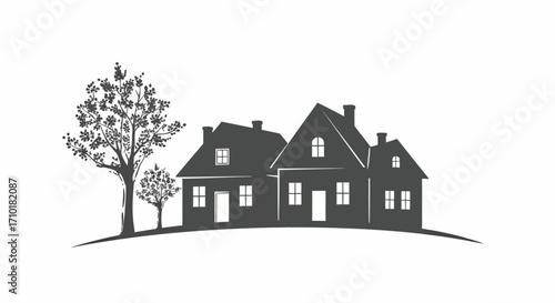 Elegant House Silhouette A Vector Illustration of Modern and Classic Architecture with Nature