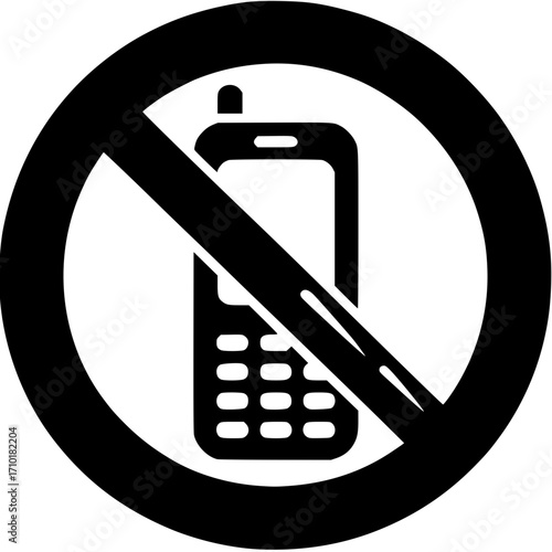 No Mobile Phone Zone: A graphic depiction of a mobile phone within a red circle, indicating a restriction on phone usage. A simple visual representation of a ban in a public space