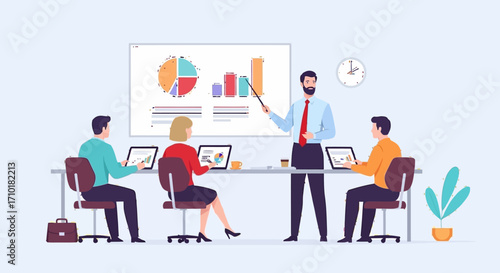 Business Meeting Team Collaboration and Data Analysis