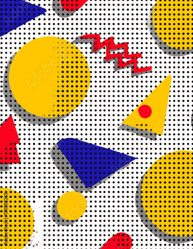 Abstraktes geometrisches Muster mit flachen Farben und Halbton-Effekt