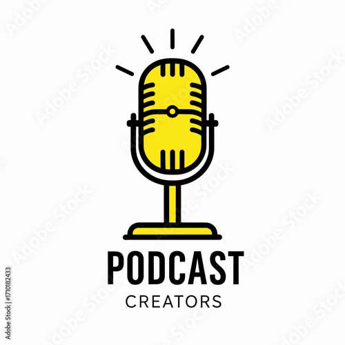Podcast Creators Logo Vector Icon for Digital Audio Recording and Broadcasting
