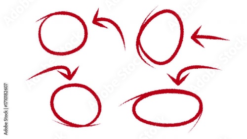 Hand-Drawn Style Circle and Arrow. 4 Animated Design Elements for Highlighting with a Red Marker Effect