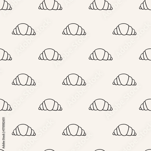Croissant seamless pattern. Vector hand drawn illustration on white background.