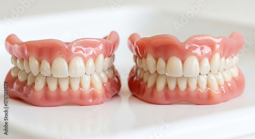 Wallpaper Mural Two sets of dentures on a white surface isolated on white background Torontodigital.ca