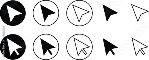 Cursor mouse pointer icon set collection group in black flat and line style, arrow click navigation symbol pack, web UI interface computer pointer sign bundle, silhouette outline illustration vector