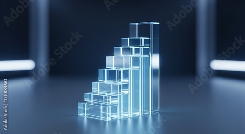 Stairway of Success: An abstract illustration of a crystalline stairway, signifying progress, growth, and the journey towards upward mobility and achievement. 