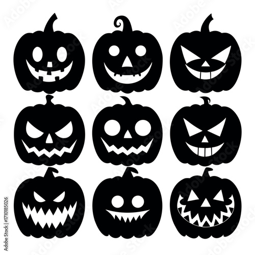 Eight unique halloween pumpkin illustrations for spooky designs
