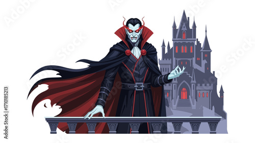 Sinister Portrait of the Vampire: A chilling illustration showcases a vampire figure with an evil castle backdrop. The vampire's gaze pierces the soul, hinting at dark secrets.