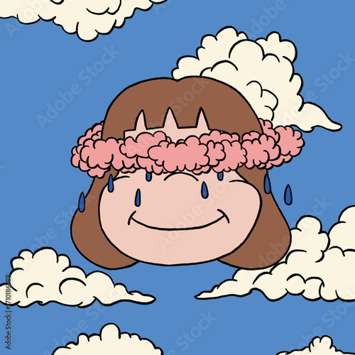 girl and cloud surrealism cartoon illustration